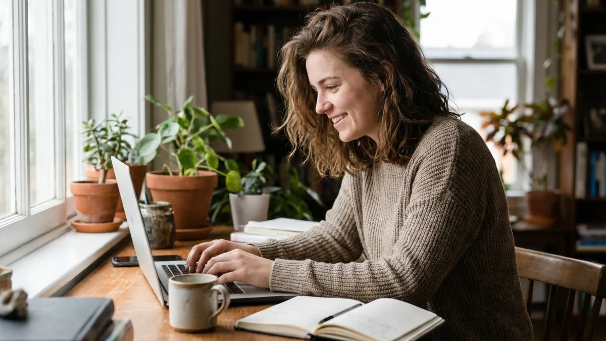 Freelance créant son profil sur une plateforme depuis son bureau à domicile