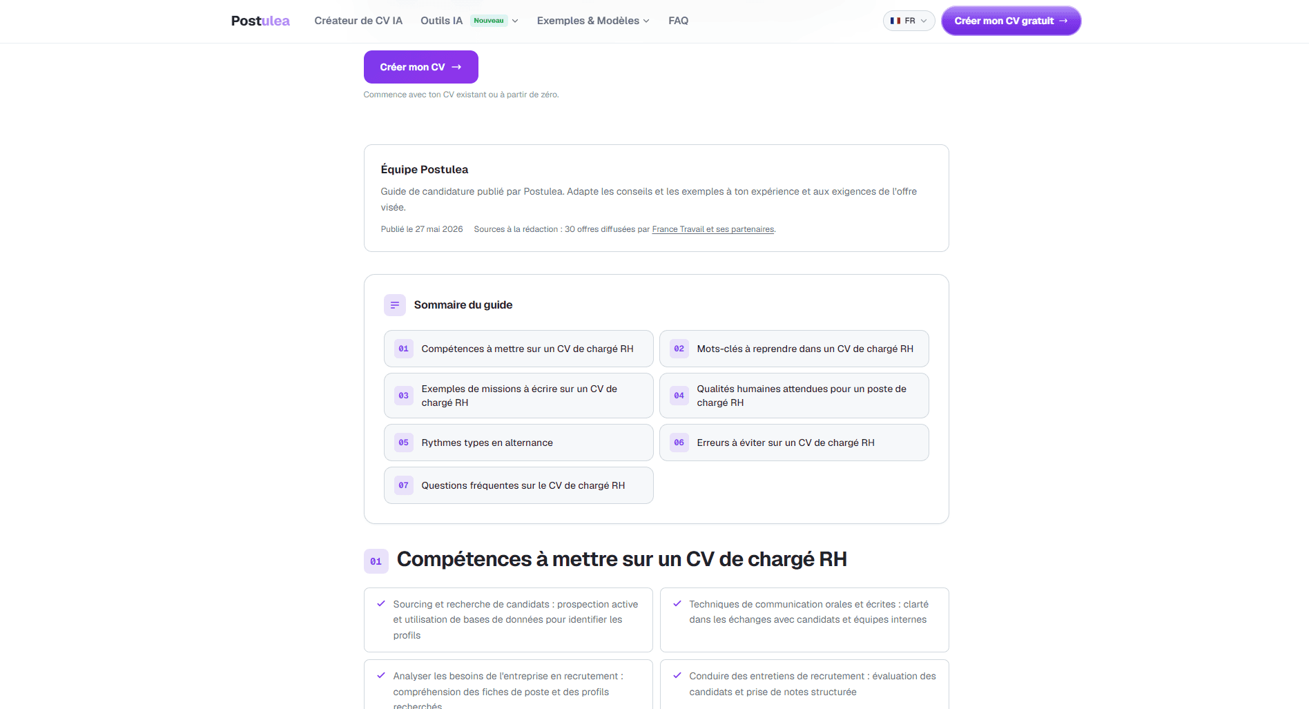 Bibliothèque de modèles cv rh sur Postulea